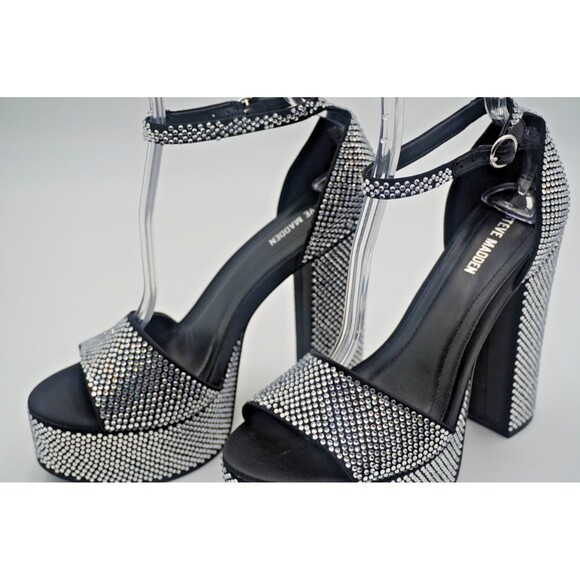 Steve Madden Glam Rhinestone Ankle Strap Crystal Platform Block Heel Sandal 9M - Picture 14 of 15